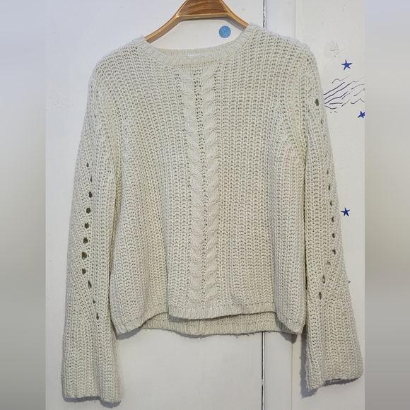 John + Jenn Sweaters - John + Jen Cable Knit Sweater with Braided Lace Back Design Size Large